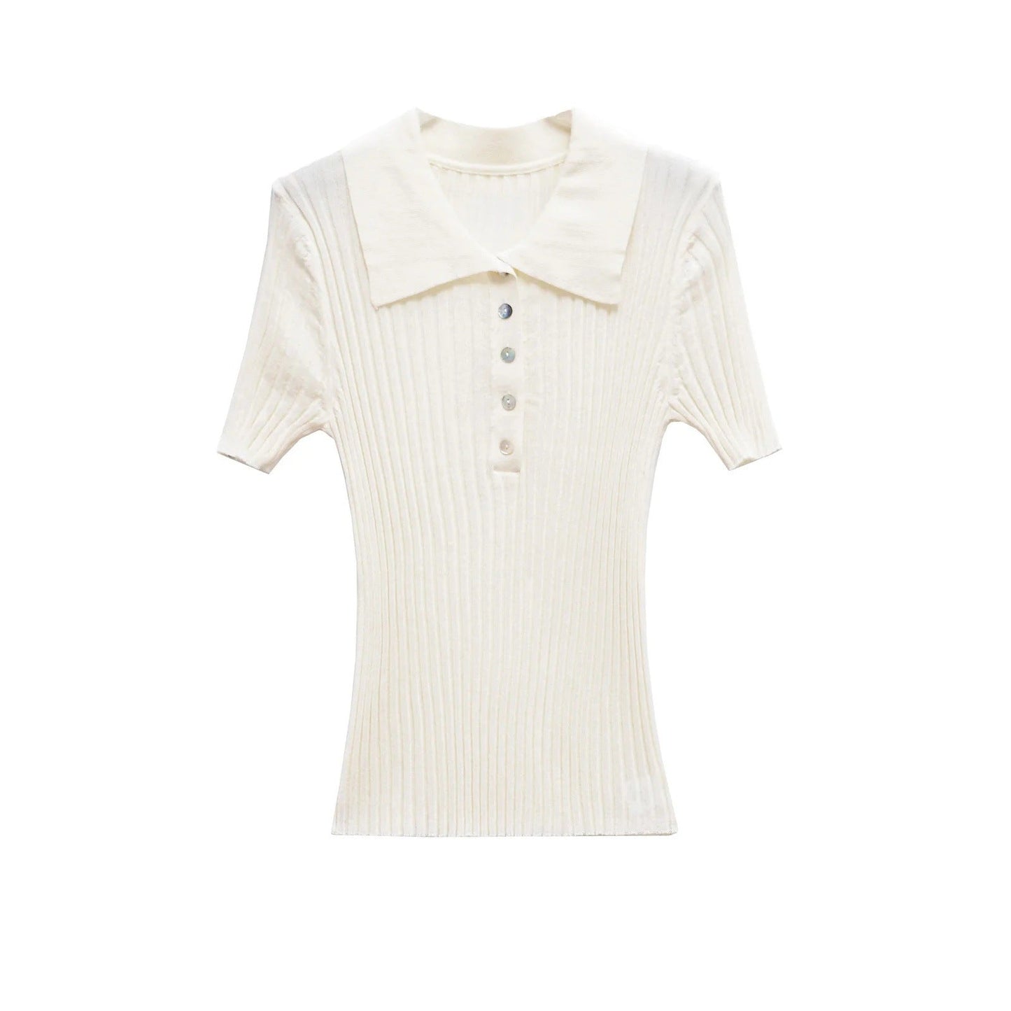 Kvinnors Polo Skjorta Ribbad Mjuk Tyg med Klassisk Krage 7