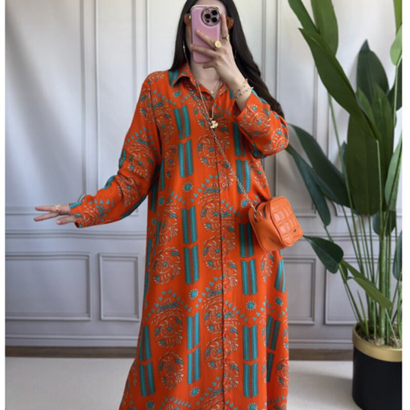 Kvinnors Lång Klänning A-linjeformad Polyester Tryckt-3