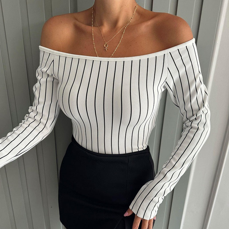 Off-Shoulder Dam Bodysuit med Rippad Struktur i Högkvalitativt Tyg – Perfekt för Fest och Avslappnade Utekvällar 1