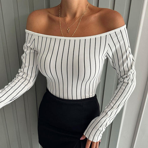 Off-Shoulder Dam Bodysuit med Rippad Struktur i Högkvalitativt Tyg – Perfekt för Fest och Avslappnade Utekvällar 1