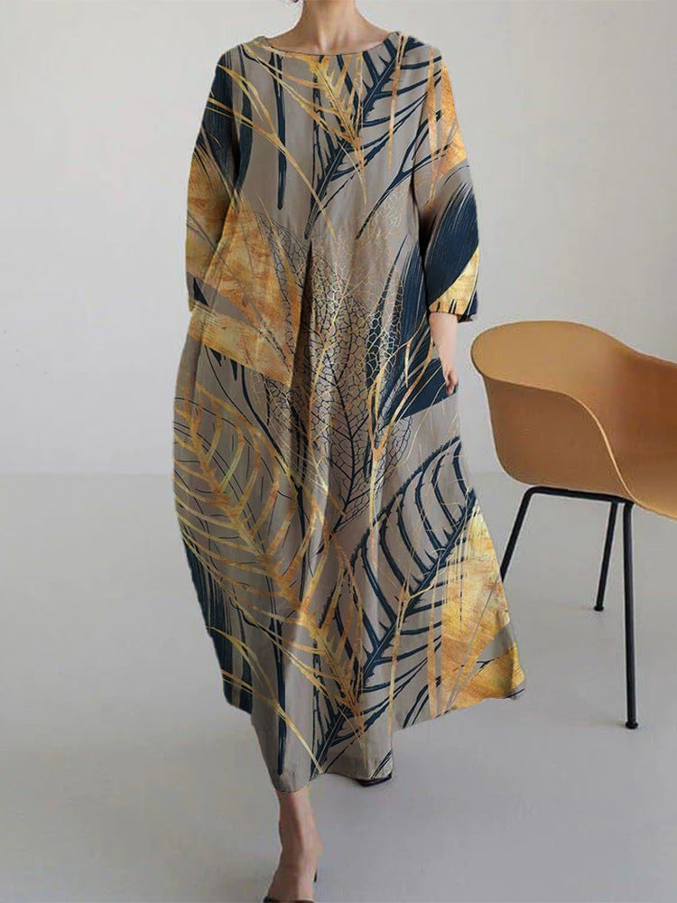 Dam Midsommarklänning Lätt Material med Tryck-4