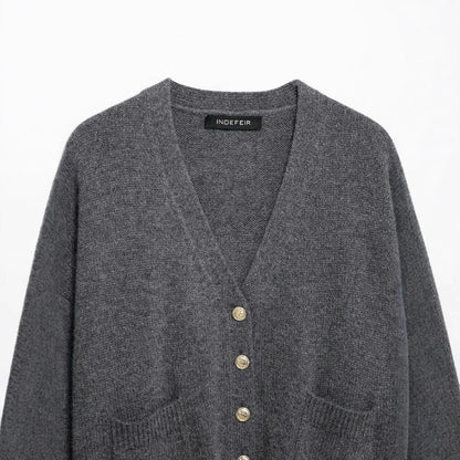 Dam Strickjacka Monokrom V-ringad 100% Akryl-4