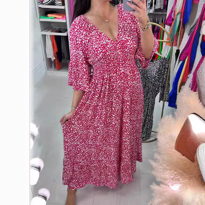 Kvinna Lång Klänning Pendelstil Löst Snitt Polyester-2