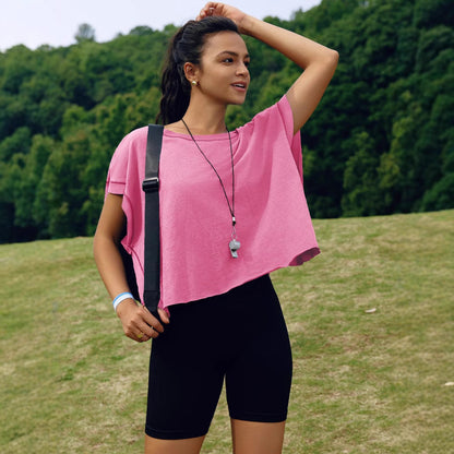 Dam T-shirt Raglan Loose Fit 100% Bomull för Träning och Vardag-3