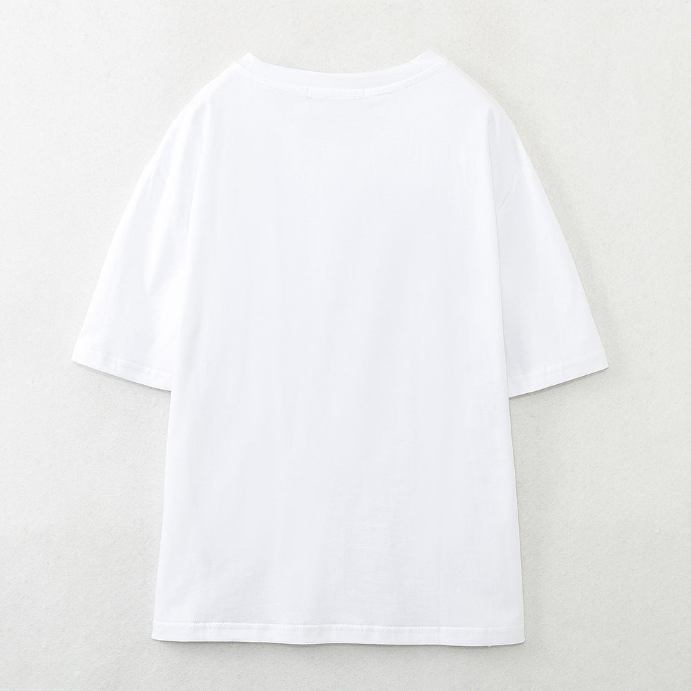 Dam T-shirt Avslappnad Grafisk Design Bomull-2