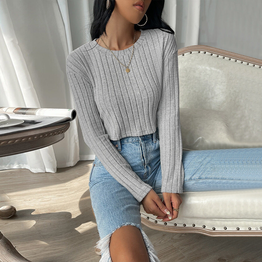 Dam Tröja Beskuren Modern Bomullsblandning Ribbstruktur 5