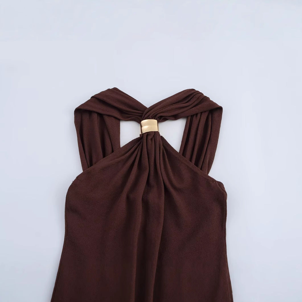 Kvinnors Festtop med Gulddekoration i Elastisk Polyester-2