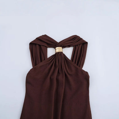 Kvinnors Festtop med Gulddekoration i Elastisk Polyester-2