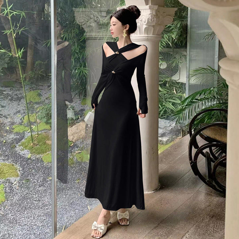 Fina Dam Klänningar Lång V-Hals med Tvärfront Polyester-1