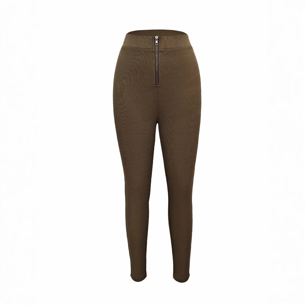 Kvinnor Leggings Hög Midja Ribbad Med Dragkedja Mjuk Blandning 3