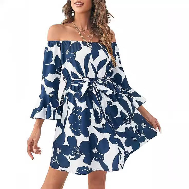 Kvinnors Off-Shoulder Blommaklänning Lätt Material 2