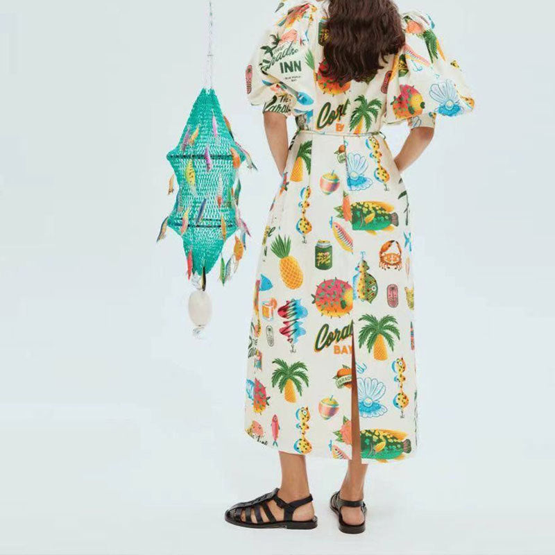 Kvinnors A-Linjeformad Klänning med Puffärmar i Polyester 3