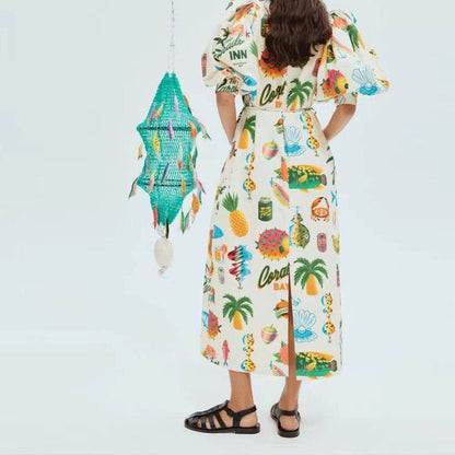 Kvinnors A-Linjeformad Klänning med Puffärmar i Polyester 3