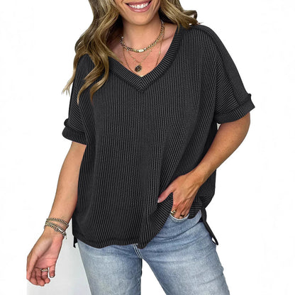 Dam Festtopp V-Neck Färgblockering Polyester-4