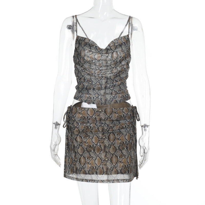 Kvinnors Miniklänning Ormtryck och Rüsch-detaljer Lätt Tyg 6