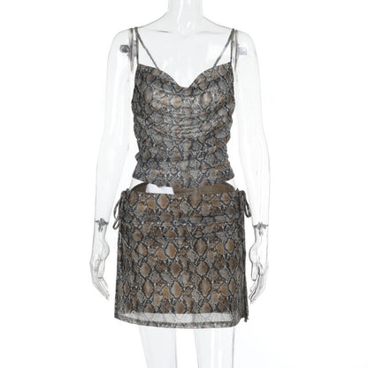 Kvinnors Miniklänning Ormtryck och Rüsch-detaljer Lätt Tyg 6