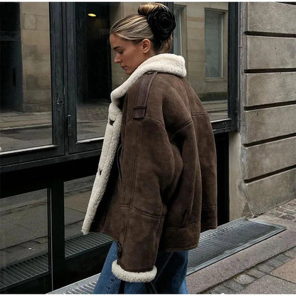 Vinterjacka Dam Shearling Stor Krage Mjuk Foder 4