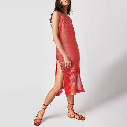 Dam Klänning Transparent Stickad Viskosfiber Elegant Medium Längd-5