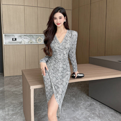 Kvinna Midi Klänning V-Neck Polyester Bodycon-2