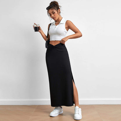Dam Lång Kjol Draperad Viskos Minimalistisk Elegant Maxi-5