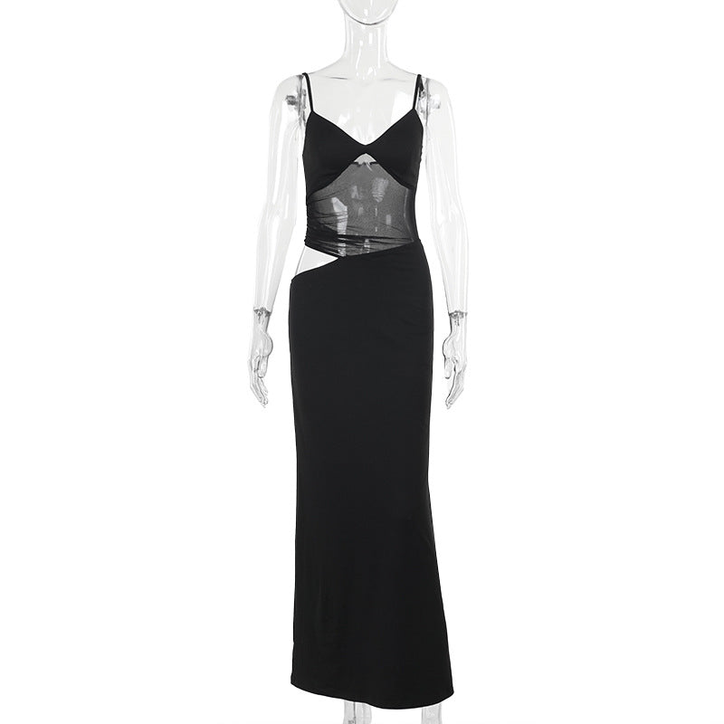 Maxi Klänning Dam Transparent Detalj Flödande Polyester Spandex 7