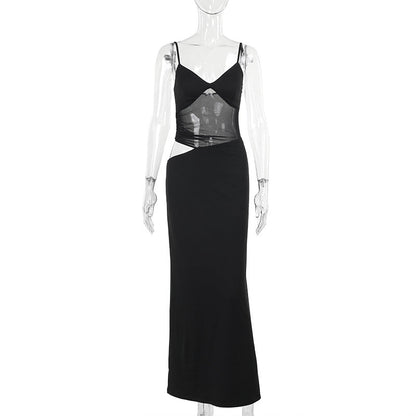 Maxi Klänning Dam Transparent Detalj Flödande Polyester Spandex 7