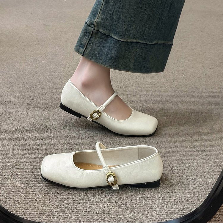 Kvinnors Ballerinaskor Syntetiskt Läder med Dekorativa Remmar 5