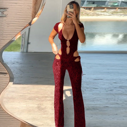 Dam Jumpsuit med Blommigt Mönster och Justerbar Midja i Hållbart Tyg – Perfekt för Fester och Kvällsevenemang 4