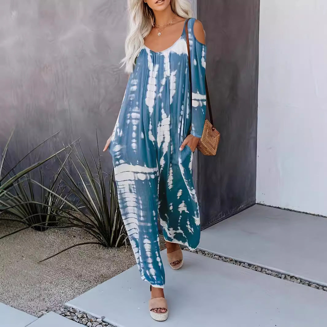 Dam Jumpsuit Långärmad Löst Snitt Polyester Hög Midja Casual-4