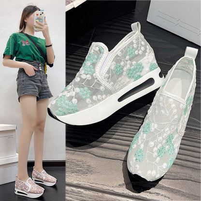 Kvinnors Slip-On Sneakers Blommigt Broderi Textil 2