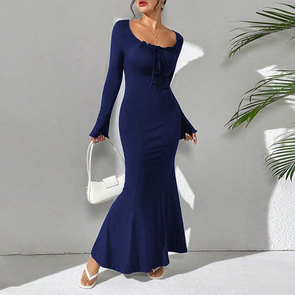 Kvinna Långärmad Klänning Sjöjungfru Högkvalitativt Tyg-2