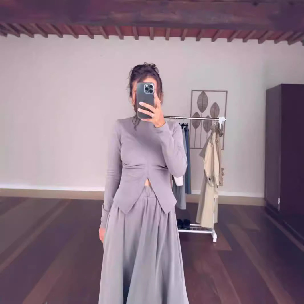 Dam Slim Fit Kjol med Hög Midja och Slits i Polyester-5