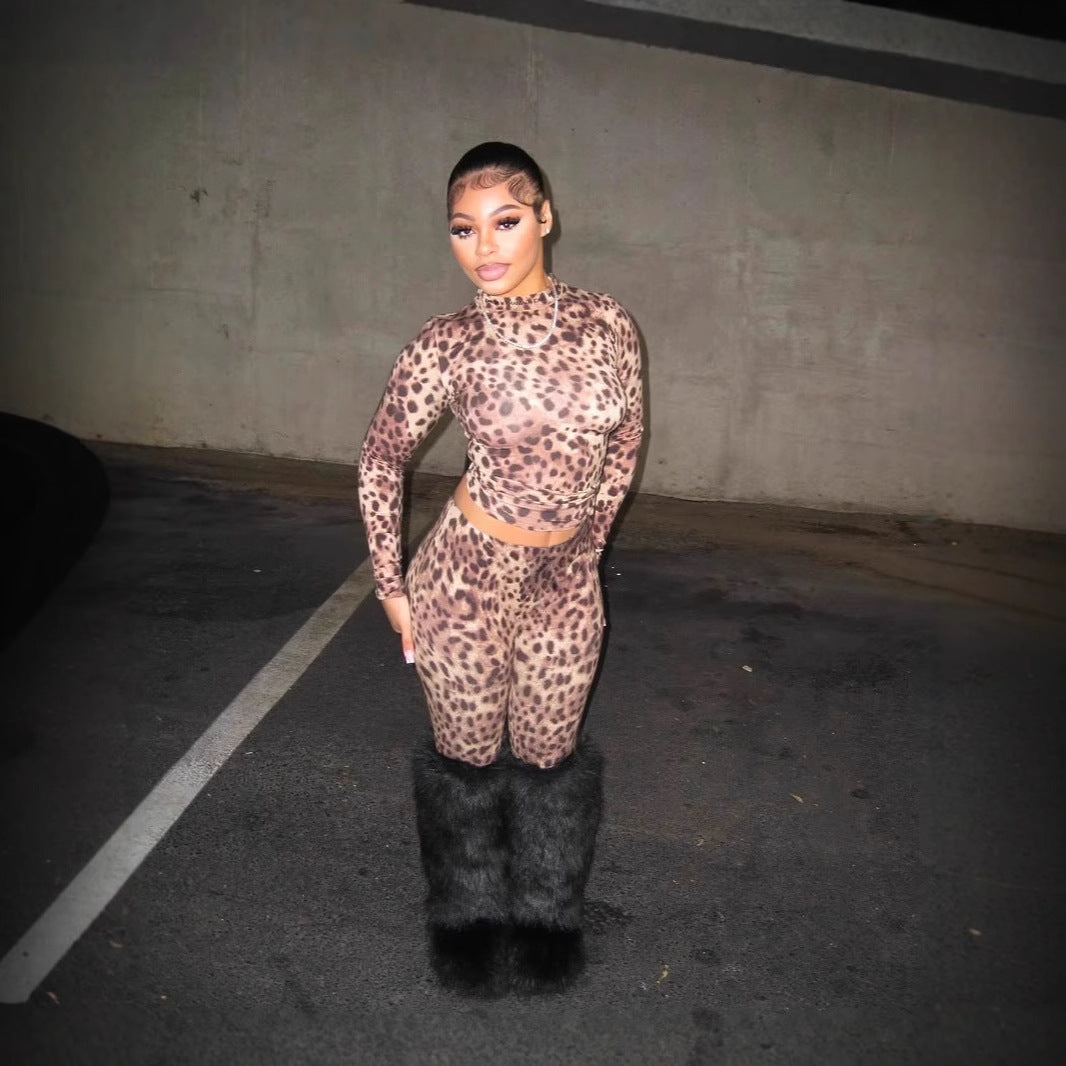 Dam Långärmad Top och Byxor Set i Polyester och Spandex-4