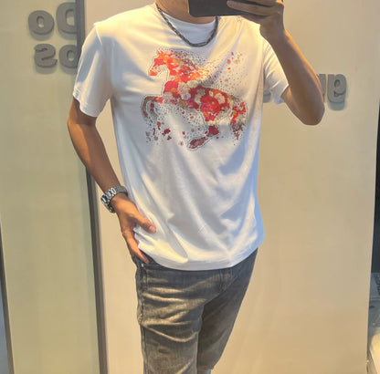 Herr T-shirt Djurmönster Kort Ärm Bomull-1