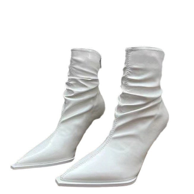 Kvinnor Ankelstövlar Spetsig Tå Slip-On Läder 6