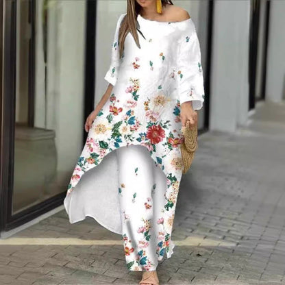 Plus Size Byxor Oregelbundet Mönster Polyester Tre Fjärdedel Ärmar-3