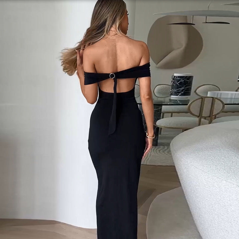 Maxiklänning Dam Off-Shoulder med Rüschendetalj Elastiskt Material 5