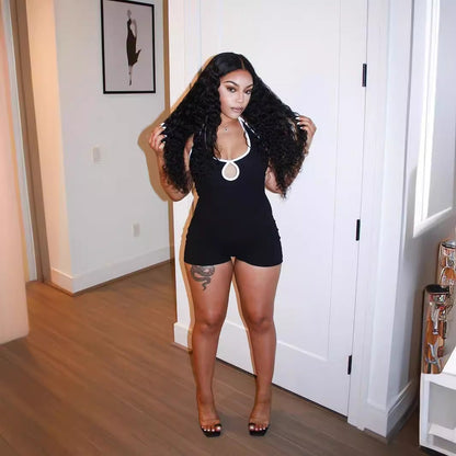 Dam Jumpsuit Öppen Rygg Spandex Ärmlös Snäv Passform-2