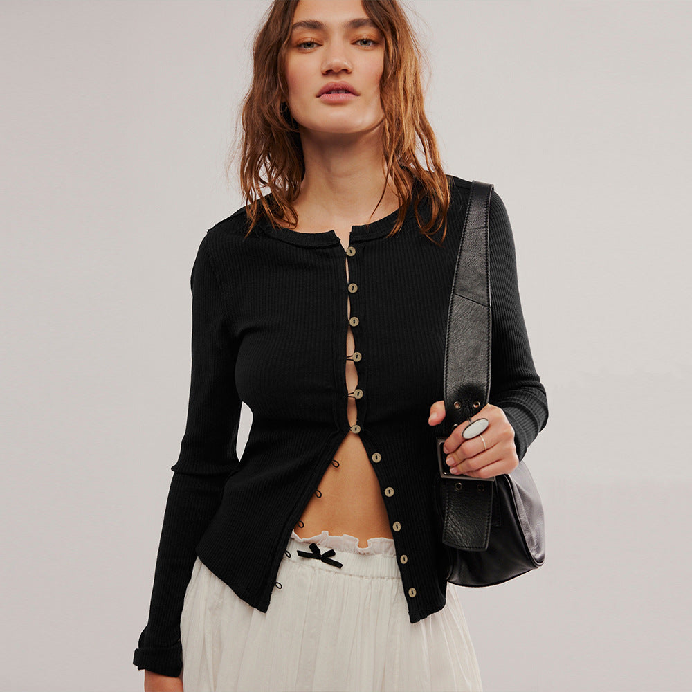 Variant image for Dam Knappkardigan Ribbstickad Viskos Spandex-21