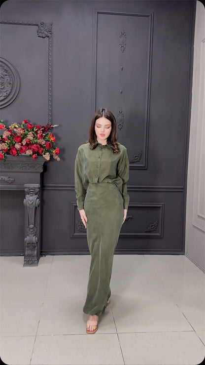 Tvådelat Set Dam Skjorta och A-Linjeformad Kjol Polyester Elegant-5