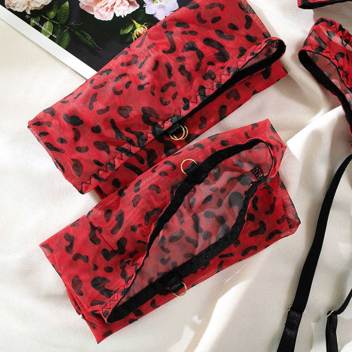 Damunderkläder Set Leopardmönster Polyester Snygga Underkläder Dam-6