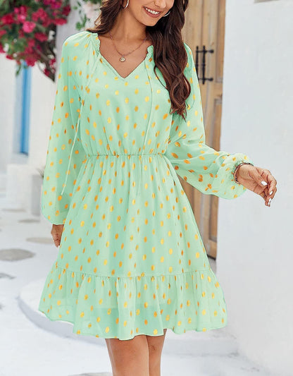 Sommarklänning Dam V-ringad i Lätt Bomull med Elastiskt Midjeband – Perfekt för Strand och Fest 6