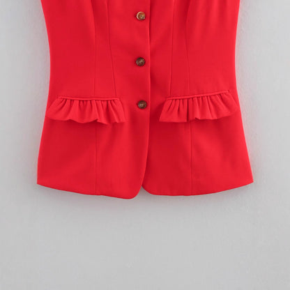 Dam Blus Ärmlös Rüsch Detaljer Mjukt Tyg 5