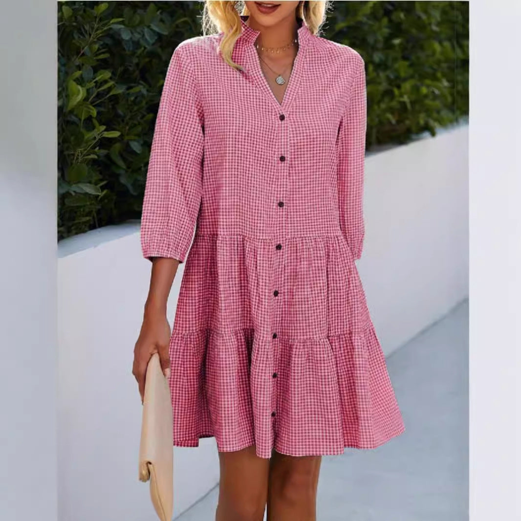 Damklänning A-Line V-ringning Tre-fjärdedels Ärmar Bomull Polyester-4