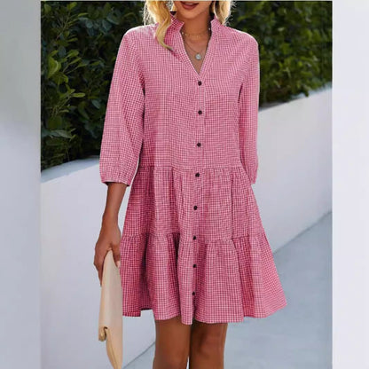 Damklänning A-Line V-ringning Tre-fjärdedels Ärmar Bomull Polyester-4