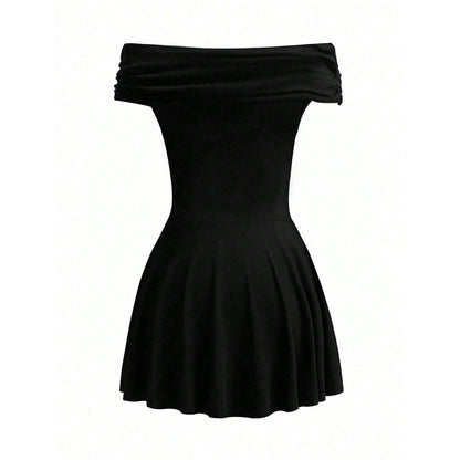 Dam Kort Klänning Off-Shoulder A-Linje Polyester för Sommarfest-3