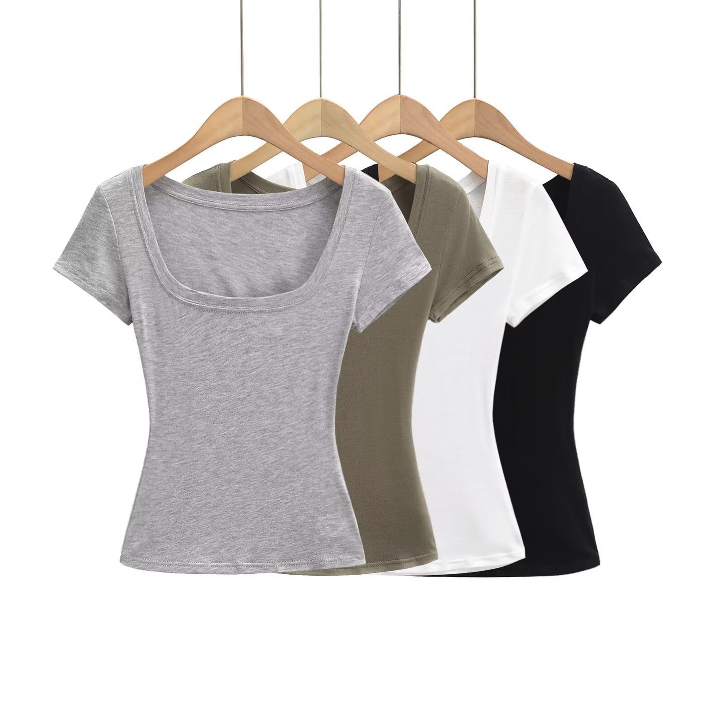 Kvinnors T-shirt U-ringning Mjuk Bomullsblandning 2