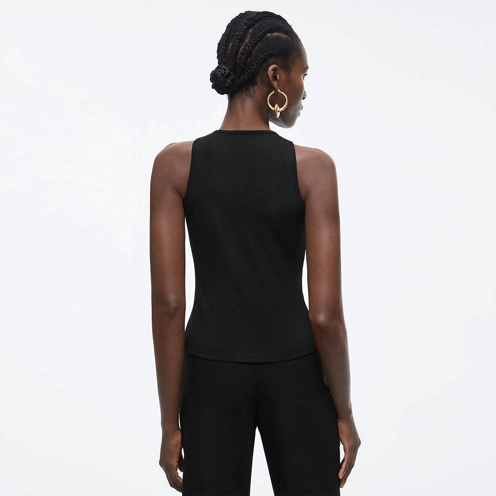 Kvinnors Tank Top med Utskärningar och Ringdetaljer Elastiskt Material-3