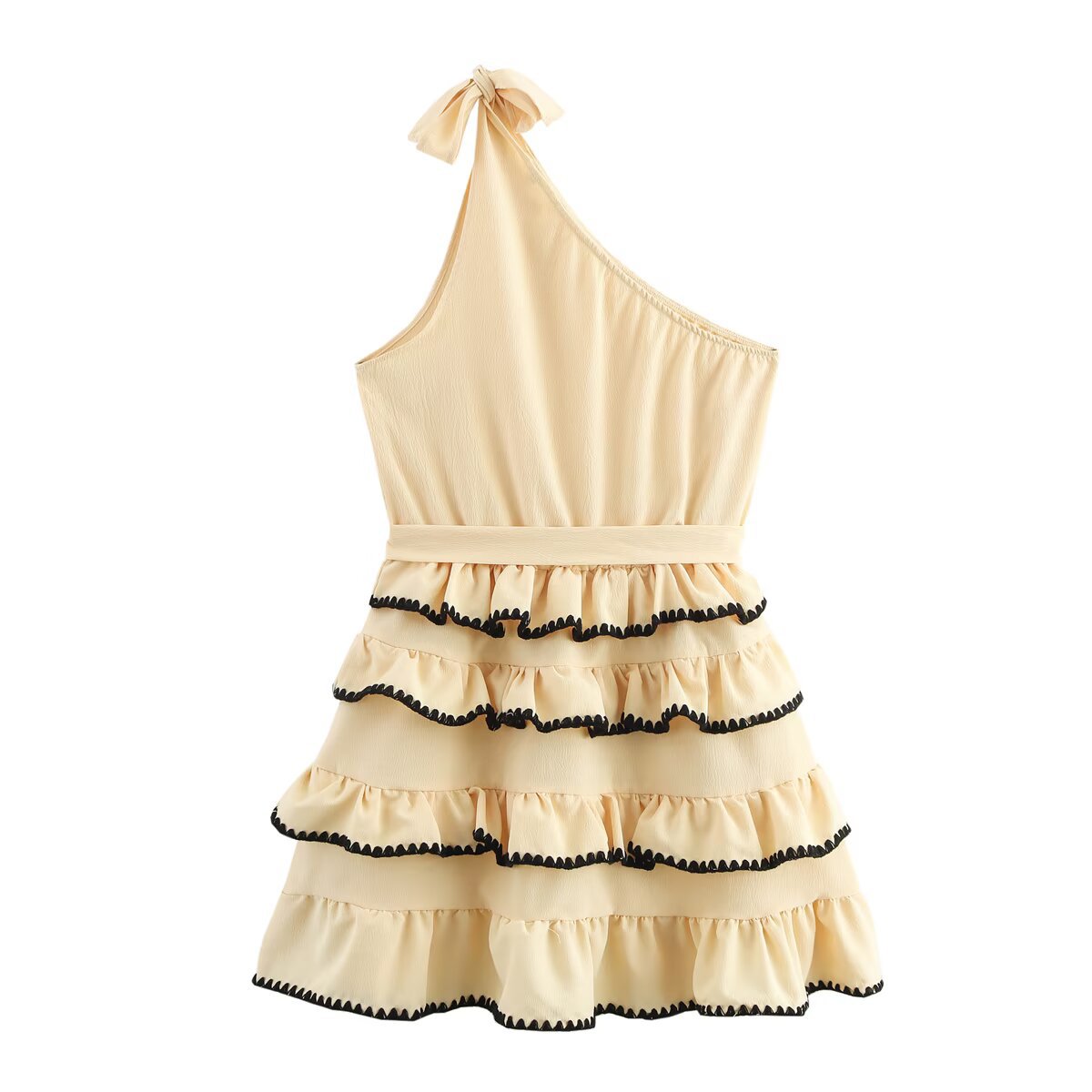 Dam Klänning Asymmetrisk Axeldesign Polyester Kort Kjol-3