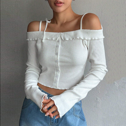 Dam Off Shoulder Topp med Rüsch Detaljer i Mjuk Tyg-2